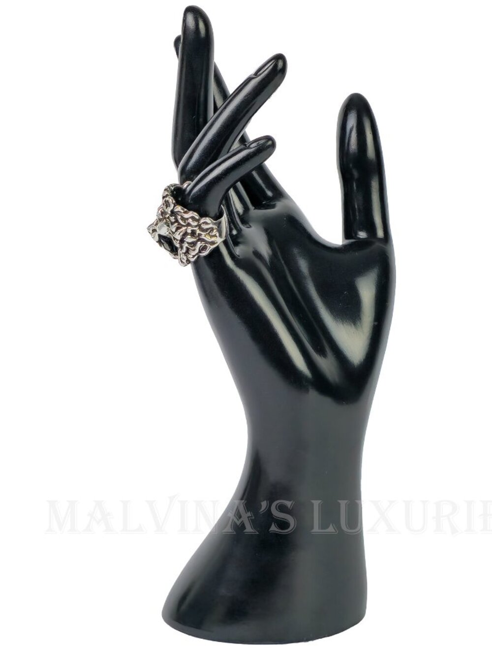 GUCCI RING LION HEAD GEM EMBELLISHED AGED METAL BAND UNISEX sz 8 US 4 1/2 - Picture 5 of 16